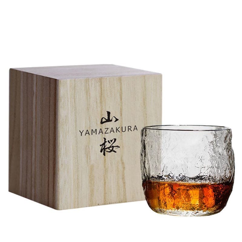 Japanese Style Whiskey Glass set with original wooden box, perfect for gifting whiskey enthusiasts.