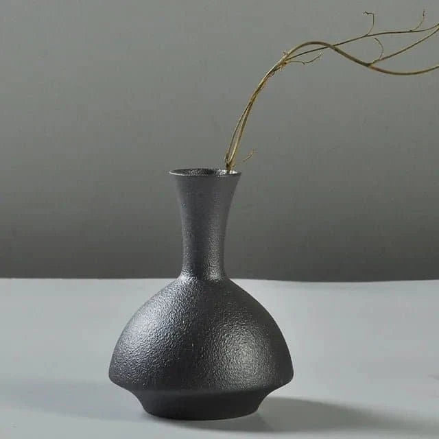 Japanese - Style Black Ceramic Glaze Vase for Timeless Elegance - The UNIX