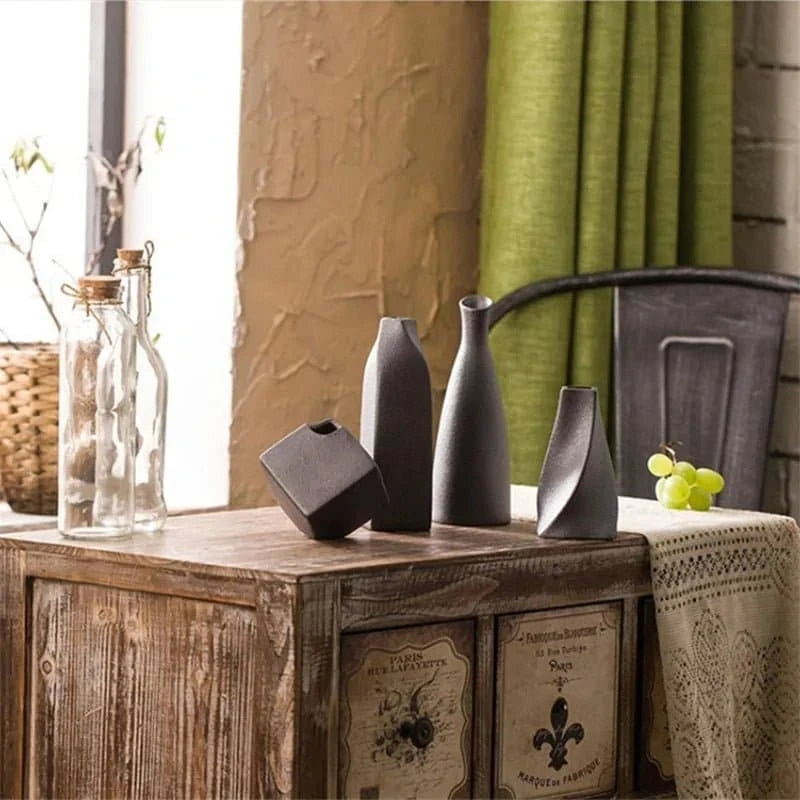 Japanese - Style Black Ceramic Glaze Vase for Timeless Elegance - The UNIX