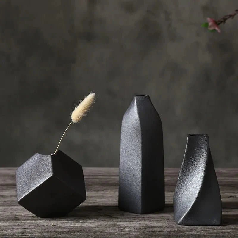 Japanese - Style Black Ceramic Glaze Vase for Timeless Elegance - The UNIX