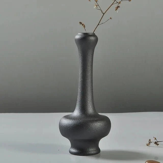 Japanese - Style Black Ceramic Glaze Vase for Timeless Elegance - The UNIX