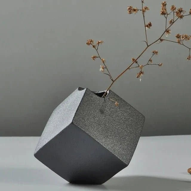 Japanese - Style Black Ceramic Glaze Vase for Timeless Elegance - The UNIX