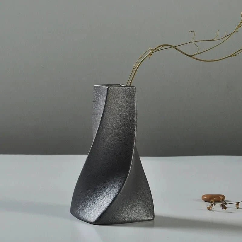 Japanese - Style Black Ceramic Glaze Vase for Timeless Elegance - The UNIX