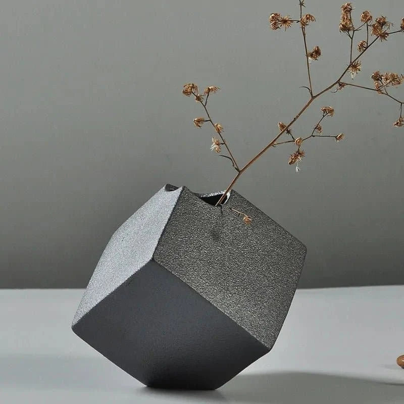 Japanese - Style Black Ceramic Glaze Vase for Timeless Elegance - The UNIX