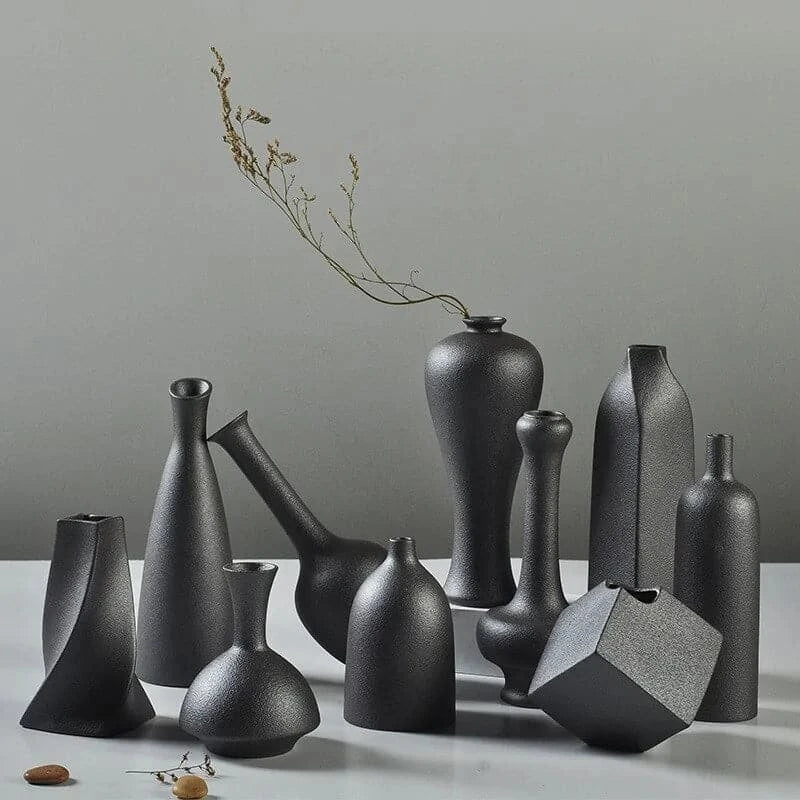 Japanese - Style Black Ceramic Glaze Vase for Timeless Elegance - The UNIX