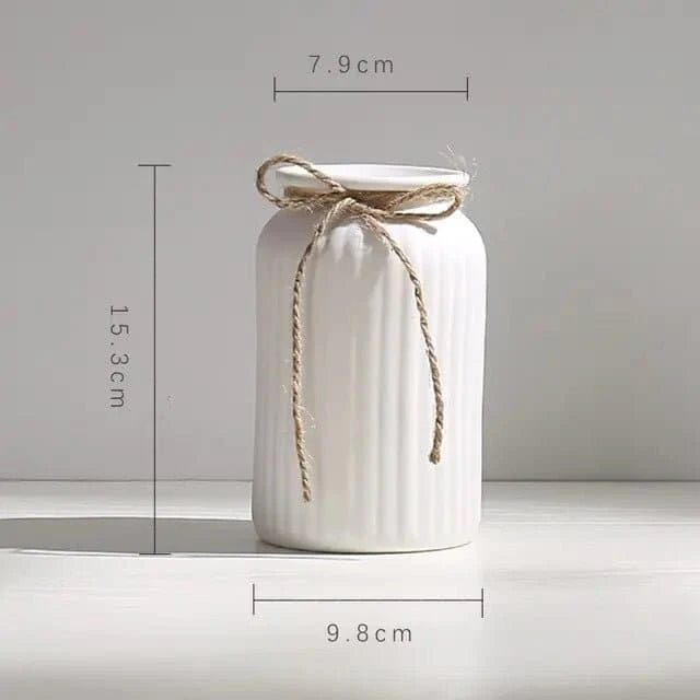 Modern Minimalist White Hemp Rope Ceramic Vase - The UNIX