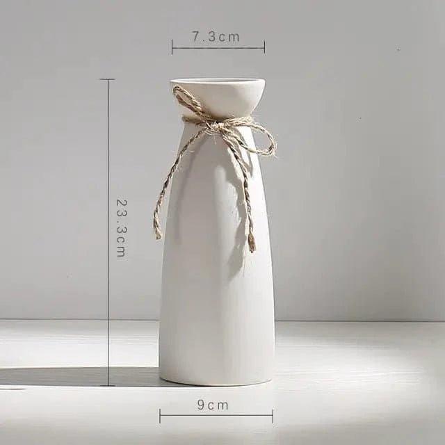 Modern Minimalist White Hemp Rope Ceramic Vase - The UNIX