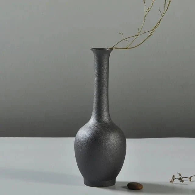 Japanese - Style Black Ceramic Glaze Vase for Timeless Elegance - The UNIX