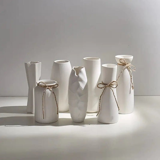 Modern Minimalist White Hemp Rope Ceramic Vase - The UNIX