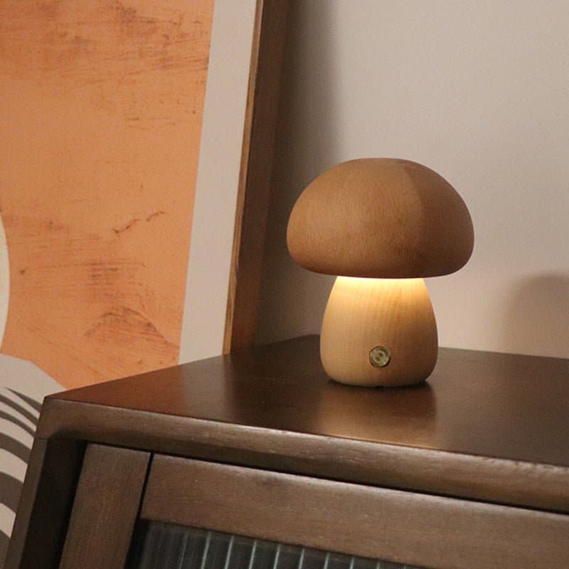 Wooden Cute Mushroom LED Night Light with Touch Switch - The UNIX